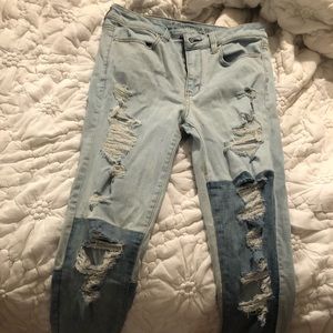 American Eagle colorblock ripped skinny jeans